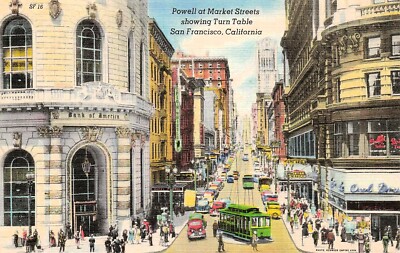 San Francisco California Cable Car Turntable Downtown Tram Vtg Postcard G15