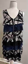 Kensie Ruffled/Layered Tiers/Zip Up Flouncy Dress Black/Blue/Khaki Size Small