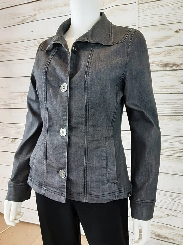 prAna Womens Denim Jean Jacket Sz S Black Stretch Button Up Long Sleeves Blazer - Изображение 2 из 4