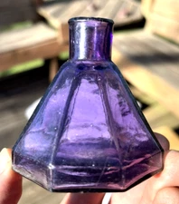 RARE AMETHYST COLORED 8 SIDED UMBRELLA INK BOTTLE SHEARED LIP 1860'S ERA L@@K
