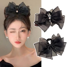 Chiffon Bow Hair Claw Tulle Bows Hair Clip Gauze Bowknot Hairpin Ponytail Cl L