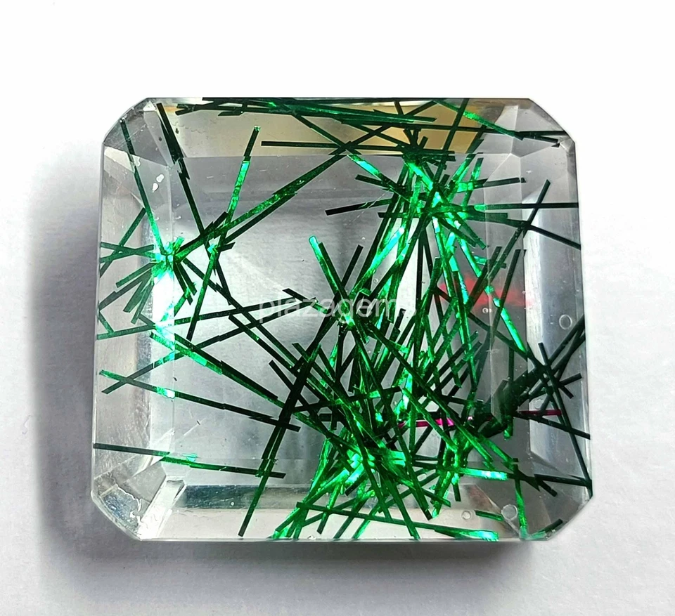 Green Rutilated Quartz 133 Ct Certified Emerald Cut Loose Gemstone 33x30mm 4SUA - Image 2 of 4