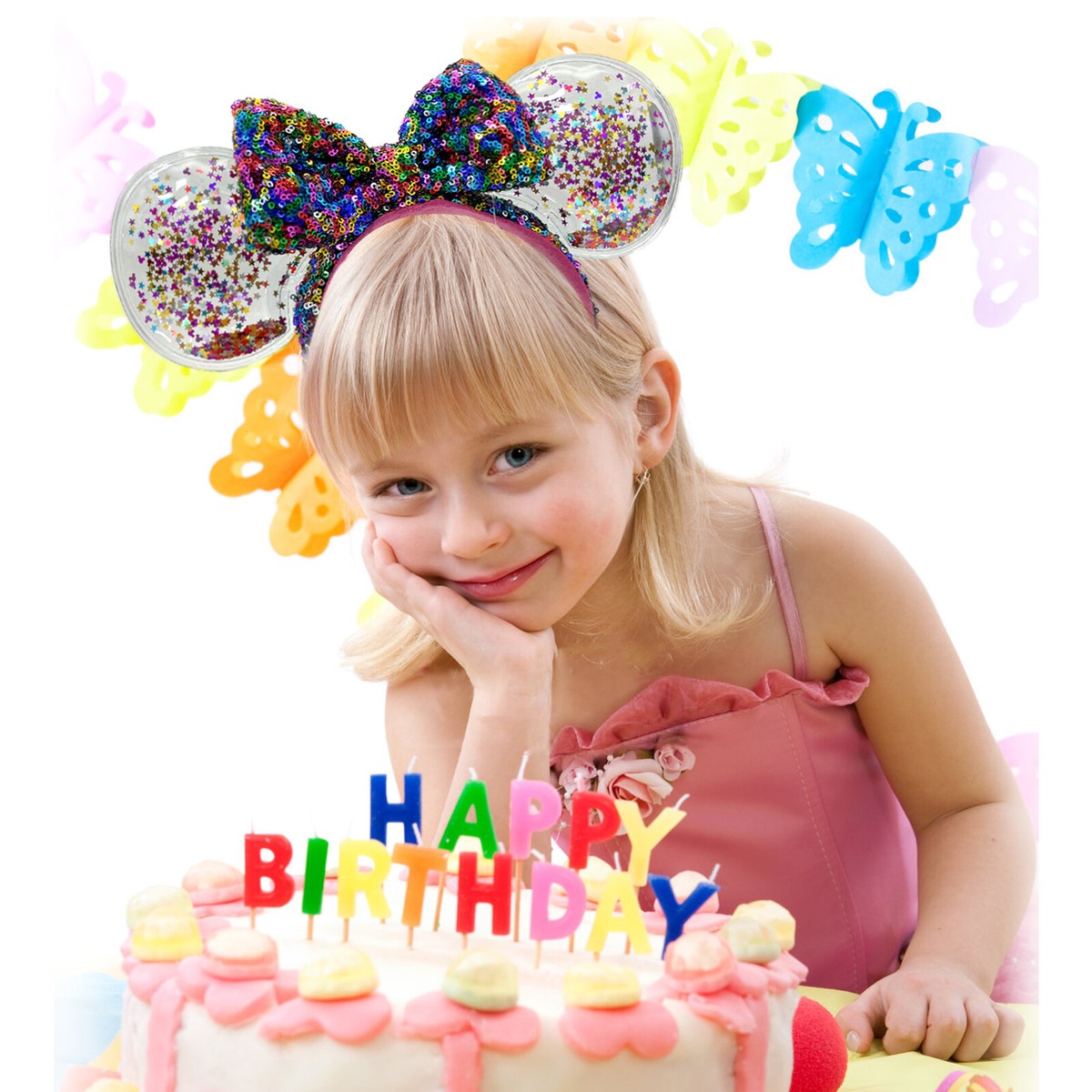 Disney Parks Rainbow Confetti Edition Minnie Ears Sparkle Headband Disney Minnie Mouse Crystal Multicolor Ears Headband  main image 4