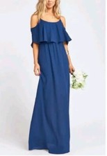 Show Me Your Mumu Women’s Navy Blue Caitlin Ruffle Maxi Bridesmaid Dress S