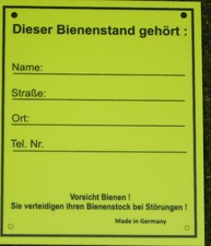Schild f. Bienenstand  Warnschild m. Adressfeld ,Imker,Imkerei,Bienen 12,5x15cm