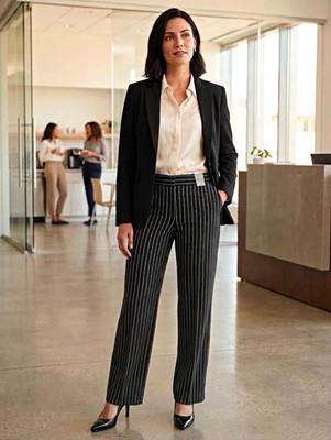 NWT Liz Claiborne Pants Pinstripe Straight Leg Flat Front Black White side 10