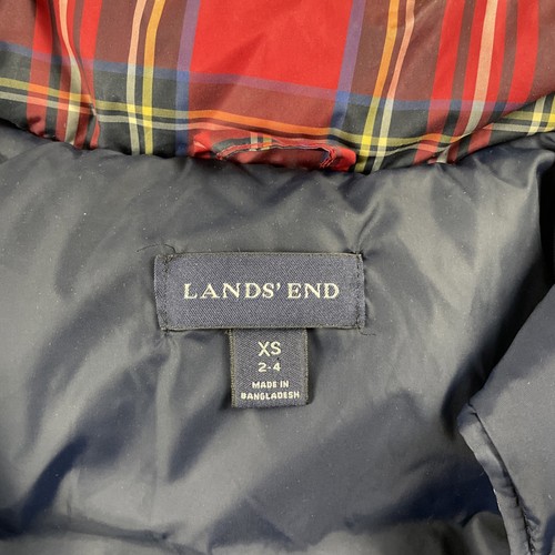 Lands' End Women's XS (2–4) Goose Down Puffer Vest Red Tartan Plaid Gilet - Picture 15 of 17