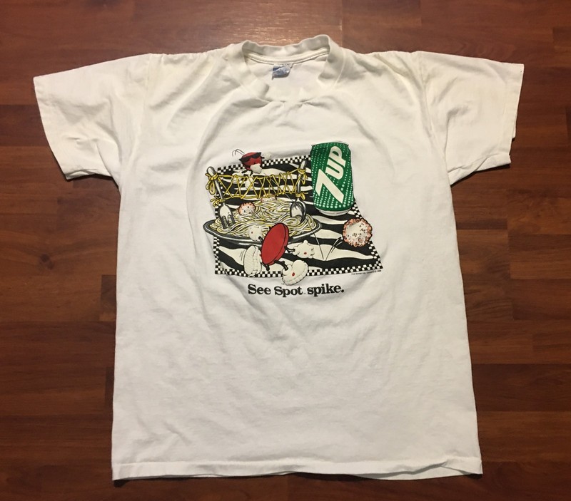 VTG 80s 1989 7-UP See Spot Spike Volleyball Spaghetti T-Shirt sz M single stitch