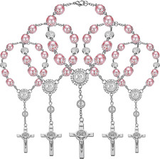 24 Pieces Baptism Rosary Pink Glass Rosary Beads Finger Rosaries Faux Pearls for