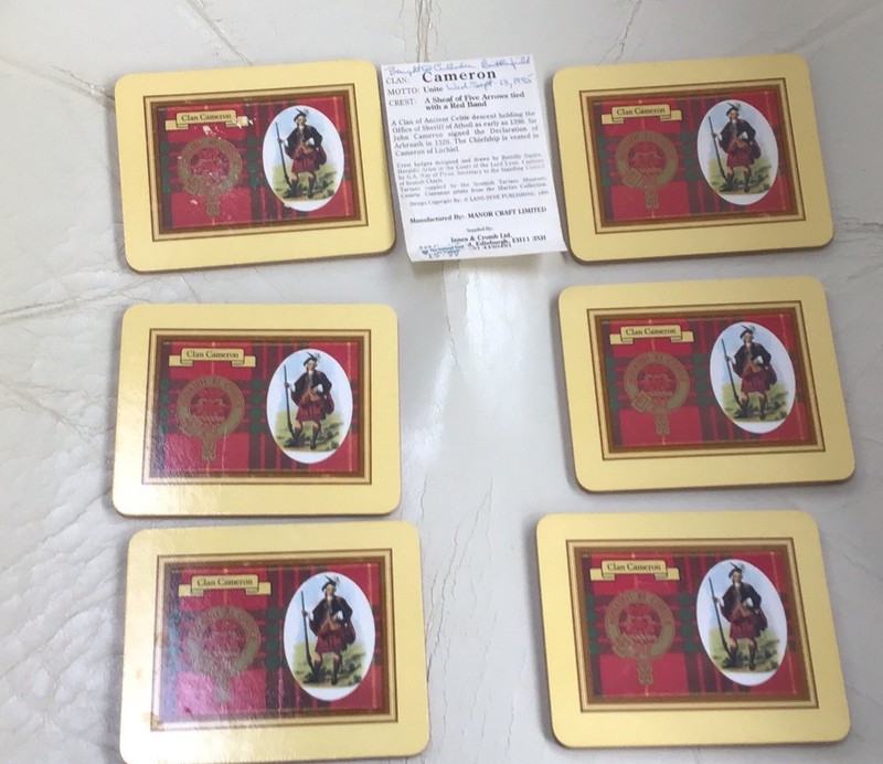 Clan Cameron  Coasters Set Of  Six With Bio Information