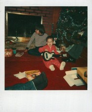 Old Vintage Photo COLOR POLAROID BOYS PRESENTS GUITAR CHRISTMAS TREE SNAPSHOT