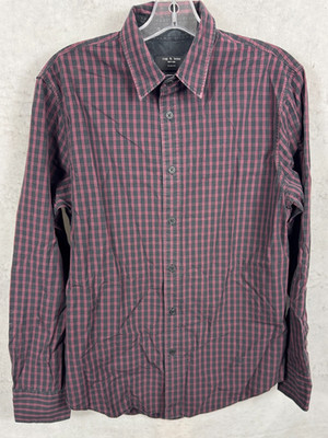 Rag & Bone Shirt Slim Fit Mens Medium Purple Check Button Up Long Sleeve Cotton