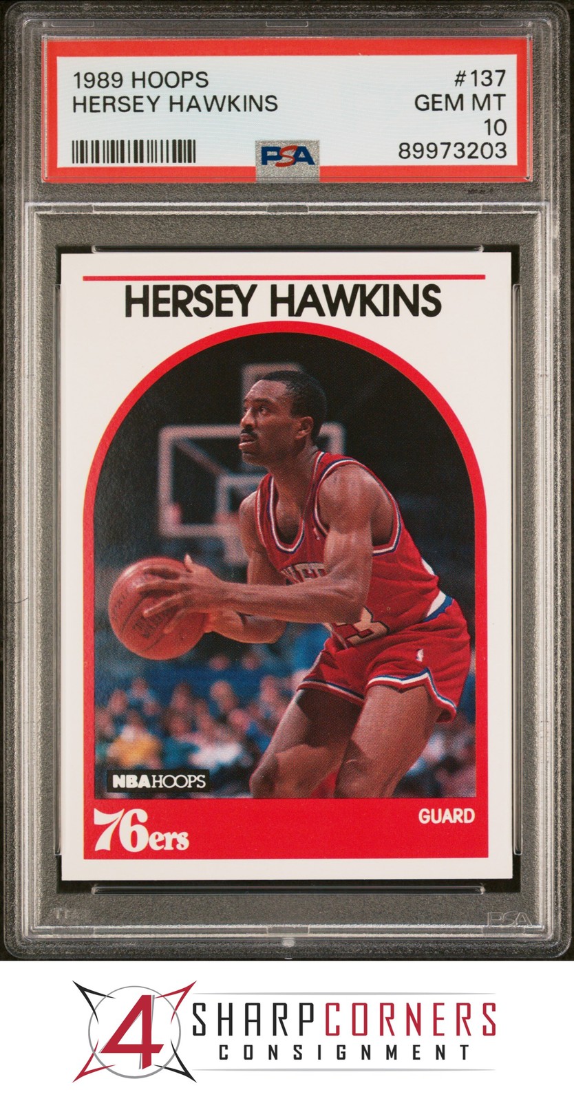 1989 HOOPS #137 HERSEY HAWKINS RC 76ERS PSA 10