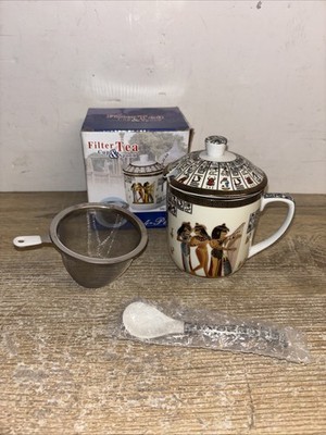 Best Home Porzellan Filter Teetasse & Löffel + Deckel verpackt Ägyptischer Stil Becher