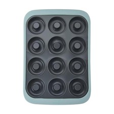 Silicone Donut Pan 12 Cup Blue Nonstick Baking Wire Rim 14.6x10x1.4 Inch
