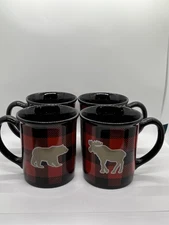 Woolrich The Hadley Collection 2002 Red Plaid Moose Bear Coffee Mug Tea Vintage