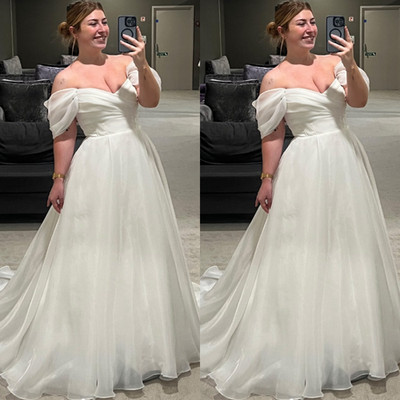 White Wedding Dresses Off Shoulder Simple Sleeveless Elegant Lace up Bridal Gown