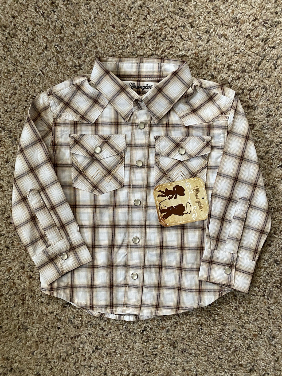 Wrangler Baby Western Pearl Snap Shirt 18 months White & Brown Plaid NWT