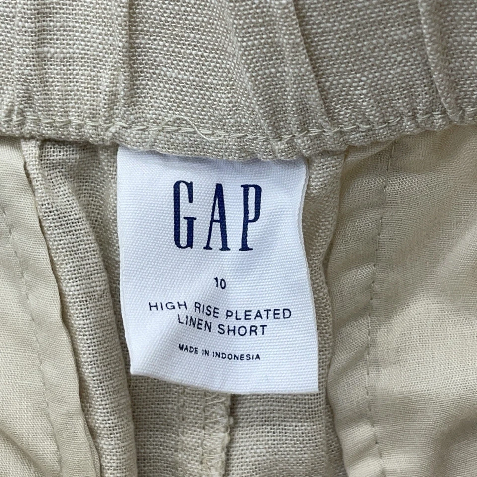 Pantalones Cortos Gap Mujer Talla 10 Beige 5" Tiro Alto Plisado Lino Elástico 595602 Foto 4 de 4