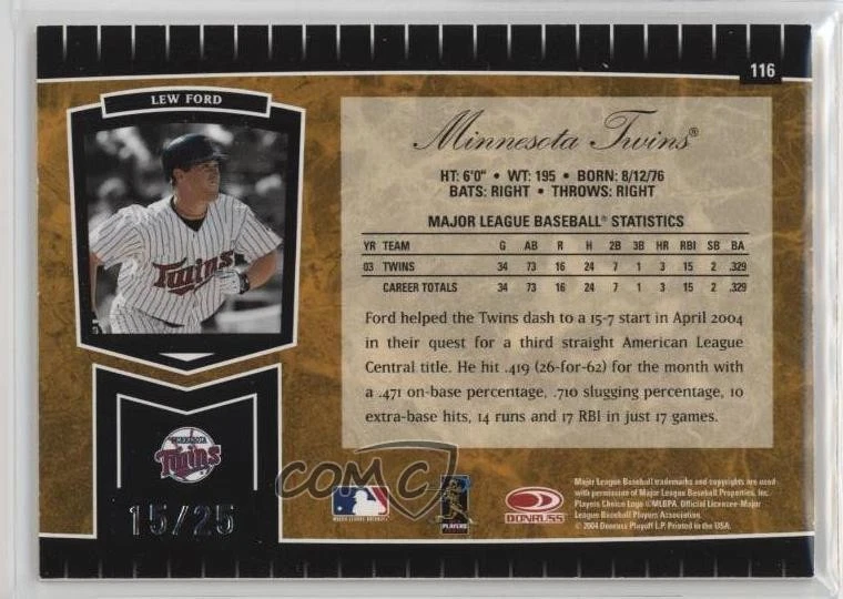 2004 Leaf Certified Cuts Marble Gold Signatures /25 Lew Ford #116 Auto - Image 2 of 2