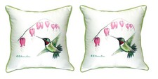 Pair of Betsy Drake Hummingbird Small Outdoor Indoor Pillows 12 Inch X 12 Inch