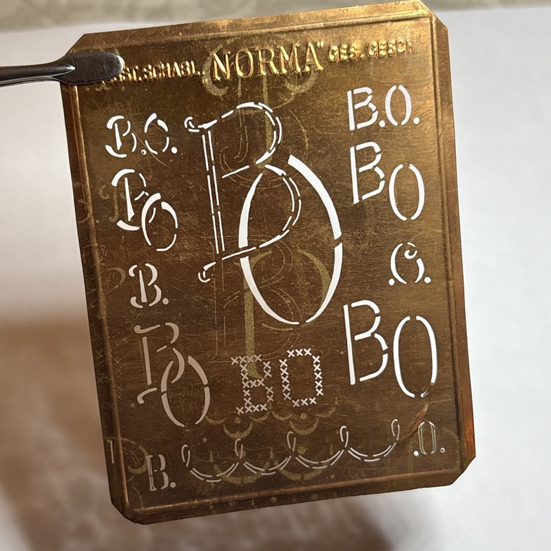 BO B O monogram initials letters copper stencil antique family tree name sign