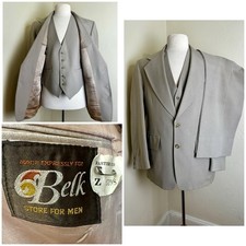 Men's VTG 70s Tan 3 PC Belk Leisure Suit Sz M 42C 36W Disco Retro Action