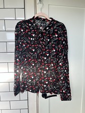 Hell Bunny Bisous Blouse 2XL UK18 Pussy Bow Retro Pin Up Rockabilly Print