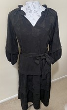Pioneer Woman Black Jacquard Floral 3/4 Sleeve Tiered Ruffle Midi Dress Size M