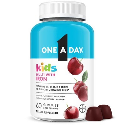 Kids Immune Support Gummies with Iron Vitamin C D E Zinc Cherry Flavor 60 Count
