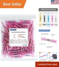 Heat Shrink Butt Connectors - 100 Pcs Red, 22-16 AWG, Marine Grade, Waterpro...
