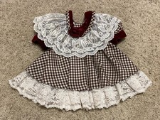 Vintage Maroon Plaid Velvet Lace Collar Christmas Dress 6-9 Months Made In USA