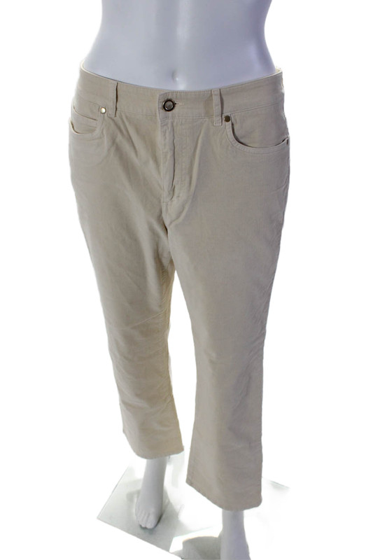 JMCL Womens Cotton Soft Textured Zipped Button Straight Wide Pants Beige Size 6
