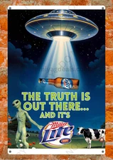 Miller Lite Alien UFO Beer Metal Sign Funny Wall Art Man Cave Decor Read Desc