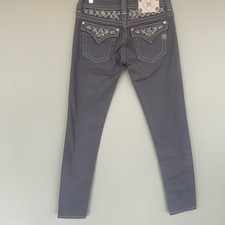 NWT Miss Me Jeans Skinny Grey JP611052 Women's Size 27 Embellished Pockets
