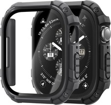 2 Pack Rugged Cover for 45mm Apple Watch 9/8/7 with Built-in Touch Glass Protect