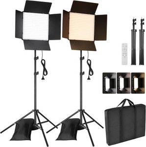 448 LED Video Luz Panel 2 Set con Trípode, Bi Color CRI96+ LED Video Luz Foto