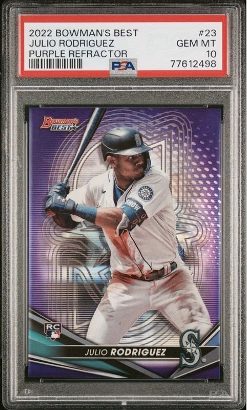 Julio Rodriguez RC /250 PSA 10 Gem 2022 Bowman’s Best Purple Refractor #23