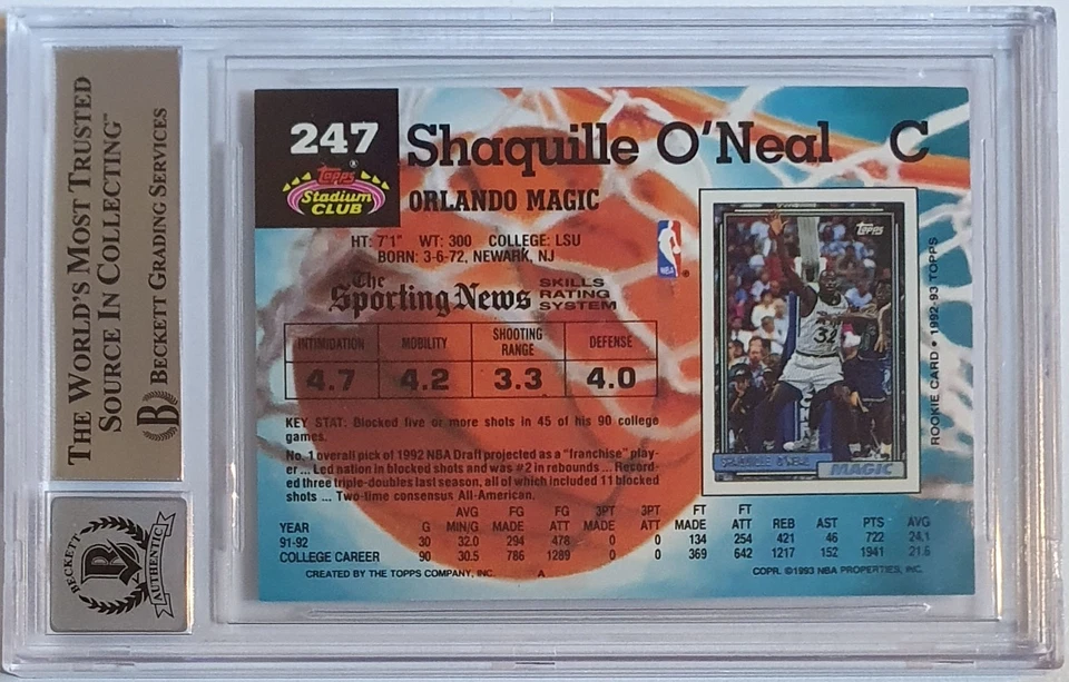 1992 Stadium Club Shaquille O'Neal novato no cartão autógrafo - BGS 10 AUTO RC - Imagem 4 de 4