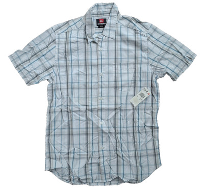 Quiksilver Mens Shirt Small Button Up Short Sleeve White Knot Plaid NWT