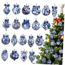 40 Pcs Christmas Chinoiserie Ornaments Blue and White Porcelain Wooden Creative