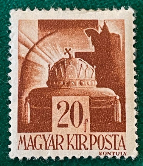 1939 Hungary Crown of St. Stephen 20f brown stamp - mint hinged