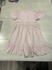 Vintage JCPenney Dress Girls 8 Pink Puff Sleeve Eyelet Lace Ruffle Hem 80s