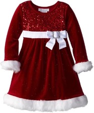 Bonnie Jean Girls Sparkle Stretch Christmas Santa Velvet Dress Red