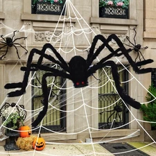 16.5Ft Giant Spider Web + 5Ft Hairy & Stretch Cobwebs - CJYGEGE Black 