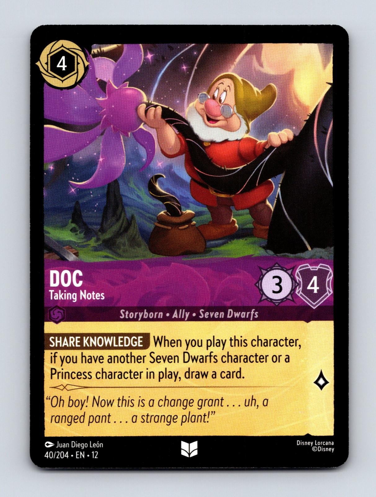 DOC - TAKING NOTES 40/204 UNCOMMON WILDS UNKNOWN LORCANA NM