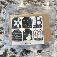 Stampin' Up Terrific Tags Wood Rubber Stamp Set Mixed Themes