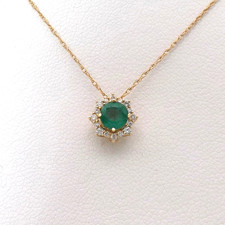 Solid 14k Gold Natural Emerald Diamond Pendant Necklace Halo Setting 18in New