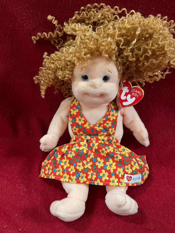 Ty Beanie Kids PRINCESS 9" Beanbag Plush Stuffed Doll Toy Curly Hair Blue Eyes