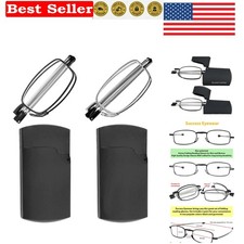Unisex Folding Reading Glasses - Black  Gunmetal Set with Cases